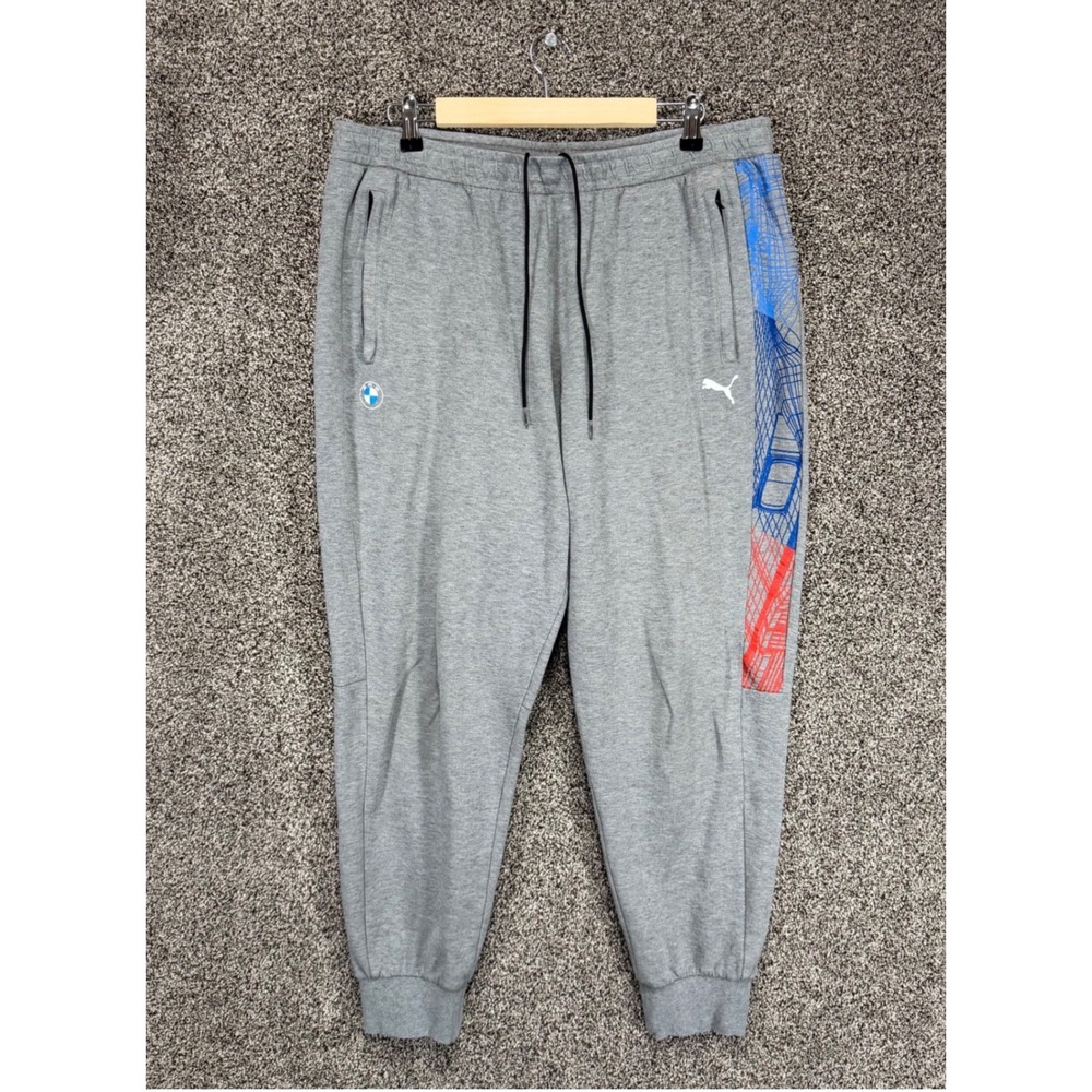 Puma BMW M Motorsport T7 Sweatpants Mens XL/28 Heather Gray Fleece Joggers